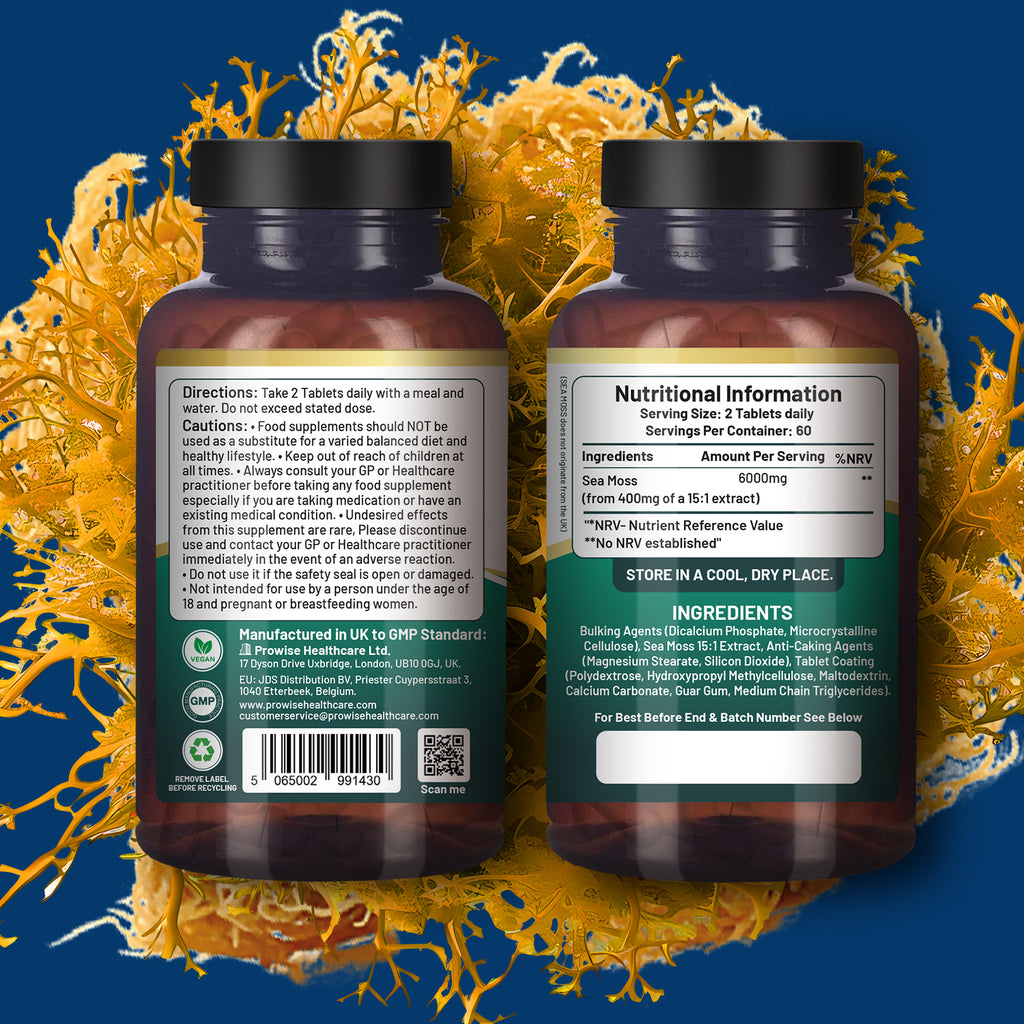 Irish Sea Moss Tablets High Strength 6000mg – Irish Sea Moss Supplement 120 Vegan Tablets High Potency