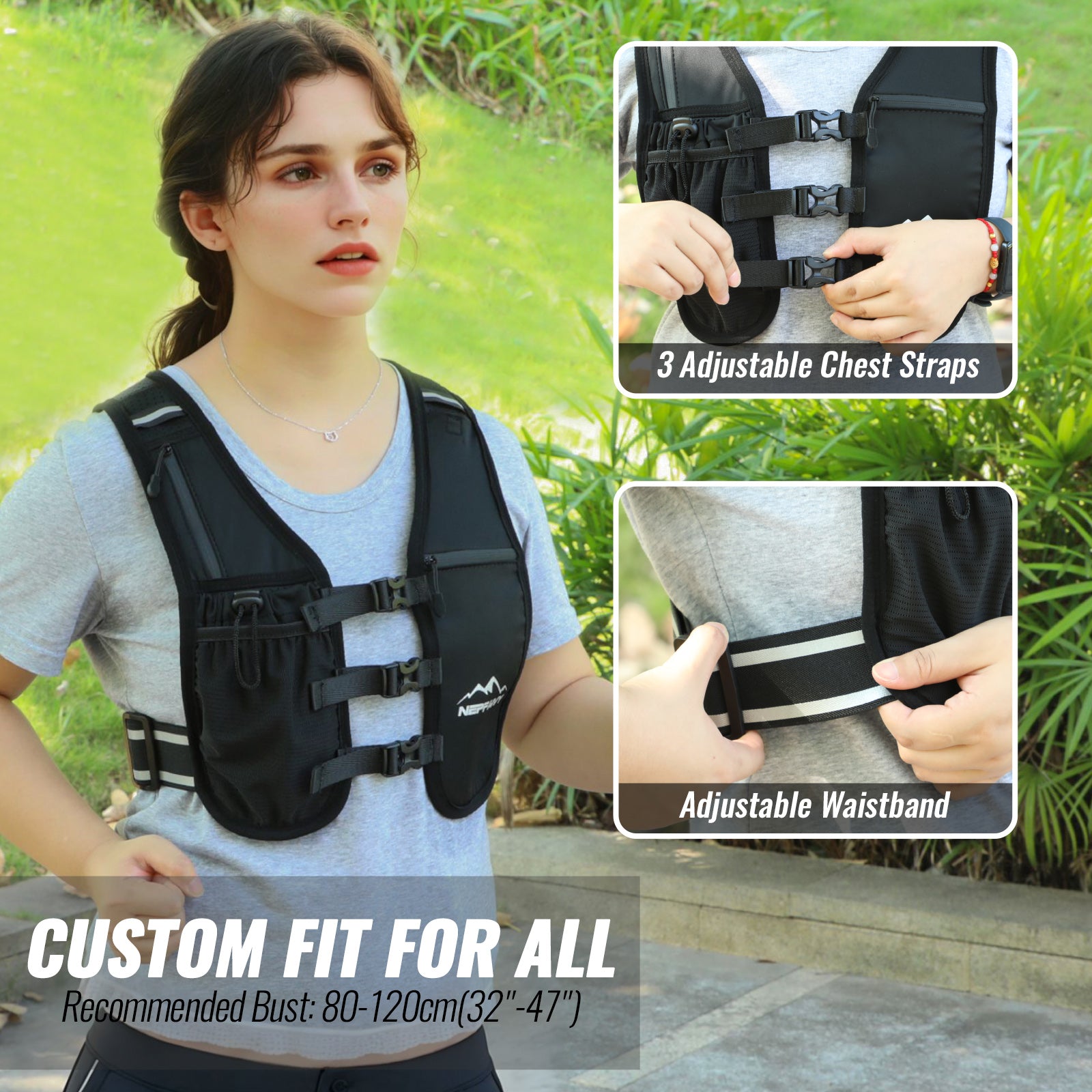 Nepfaivy Running Vest Women And Men  Reflective Running Vest With 6 Pockets  Waterproof Phone Holder  Adjustable Waist & Chest Band  Lightweight Hydration Running Vest For Outdoor Running Cycling