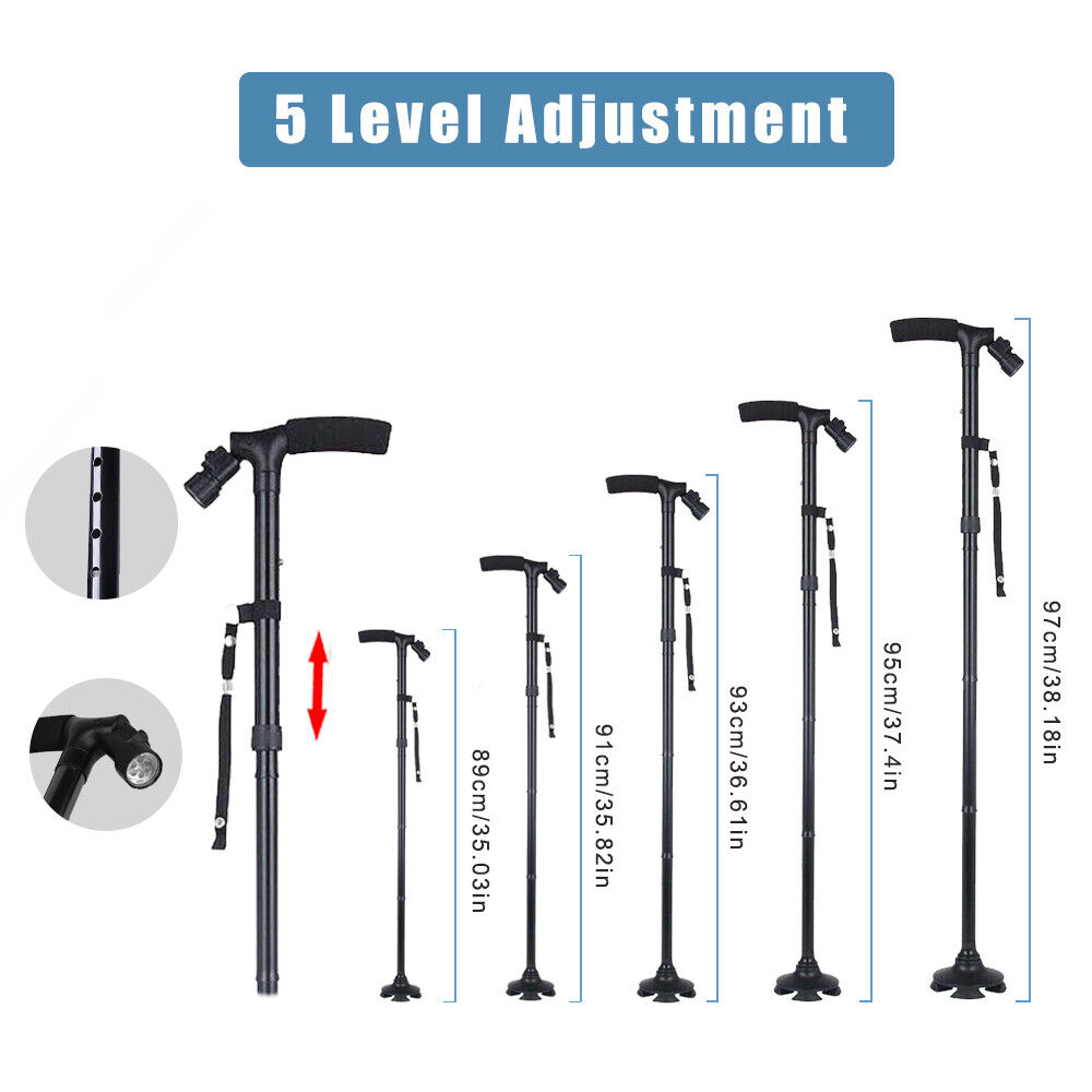 Collapsible Safety LED Walking Stick Adjustable Travel Hiking Cane Trekking Pole