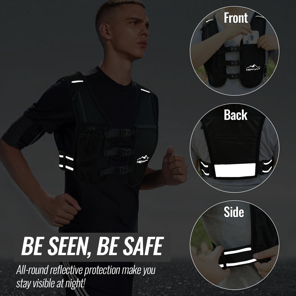 Nepfaivy Running Vest Women And Men  Reflective Running Vest With 6 Pockets  Waterproof Phone Holder  Adjustable Waist & Chest Band  Lightweight Hydration Running Vest For Outdoor Running Cycling